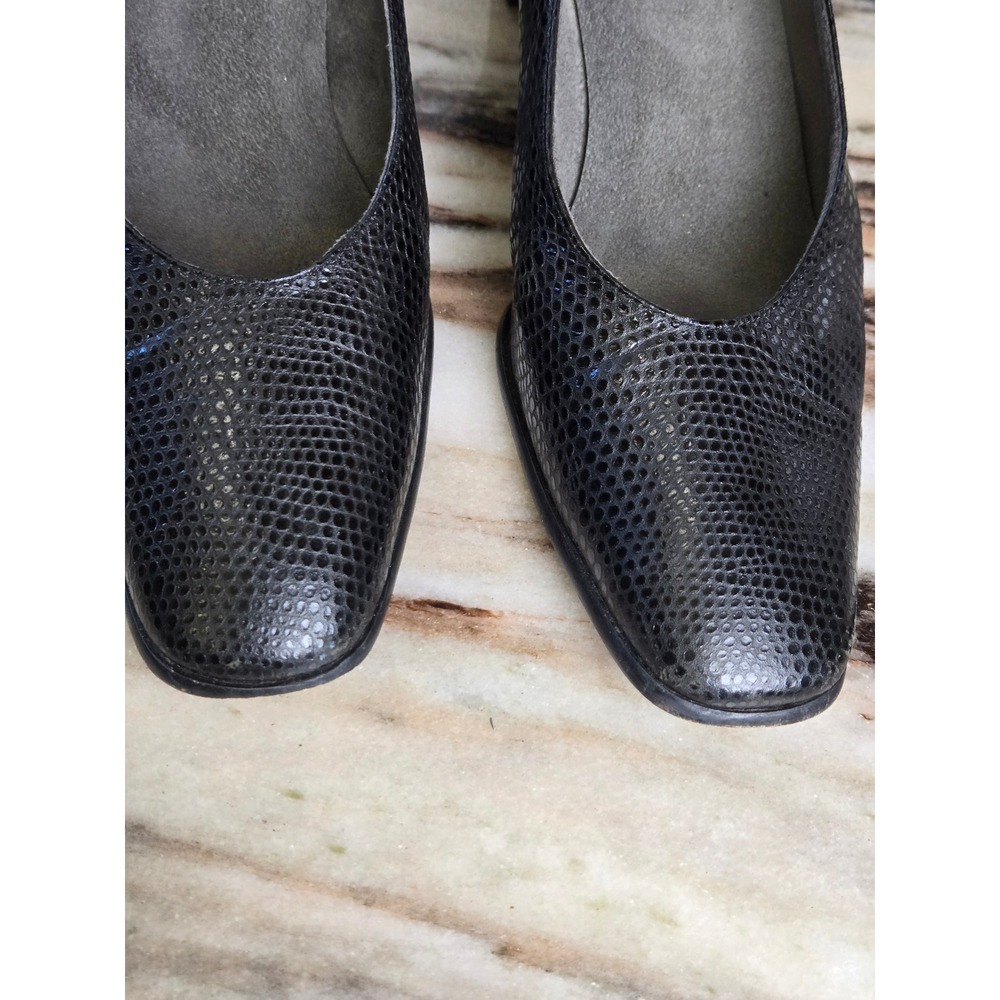 Stuart Weitzman Black Lizard Embossed Square Toe Block Heel Pumps Mens Size 7M - Picture 5 of 12